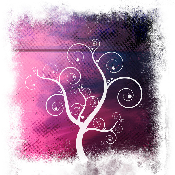 Arbre d'amour encadré doux sur fond abstrait violet lavande
 - Photo, image