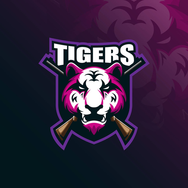 Tiger maskot logo design vektor s moderní ilustrace koncept stylu pro badge, emblém a tričko tisk. ilustrace vztek tygr s odznak a brokovnice. - Vektor, obrázek