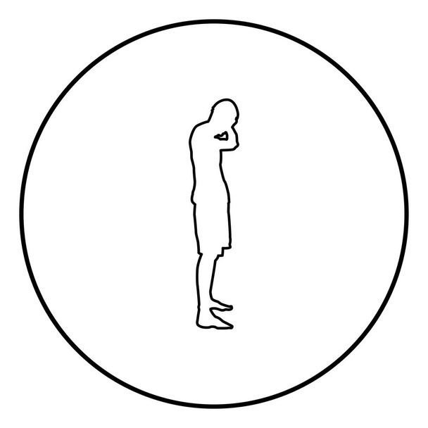 Homem cobrindo seus ouvidos silhueta vista lateral Fecho conceito ignorar ícone cor preta esboço vetor ilustração plana estilo simples imagem em círculo redondo
 - Vetor, Imagem