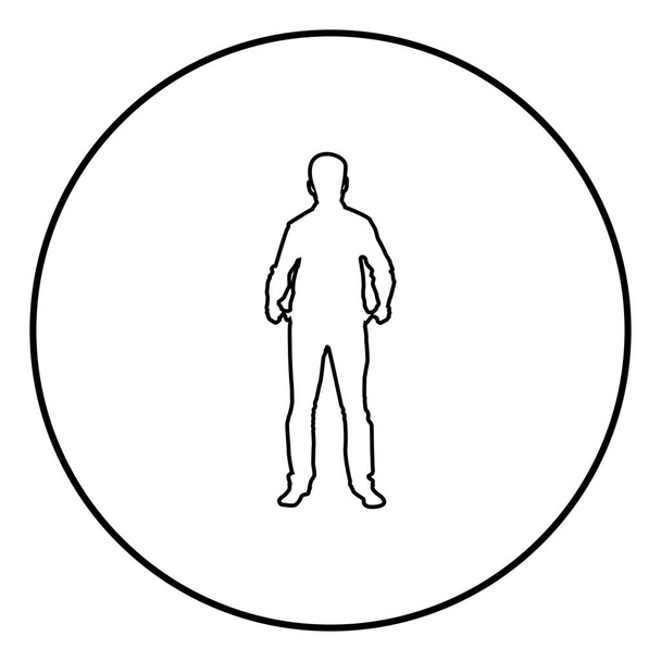 Muž vytáhl z kapsy prázdný, kterou podnikatel nemá ani peníze silueta koncept černé barvy osnovy vektorové ilustrace plochý jednoduchý obrázek ikony v kruhu kolem - Vektor, obrázek