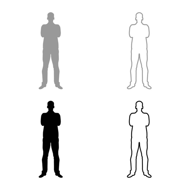 Hombre con brazos cruzados Concepto de confianza hombre de negocios icono conjunto gris negro vector ilustración esquema plano estilo simple imagen
 - Vector, Imagen