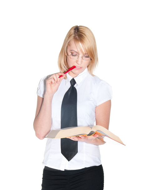 busines woman in shirt and tie with book - Foto, Bild