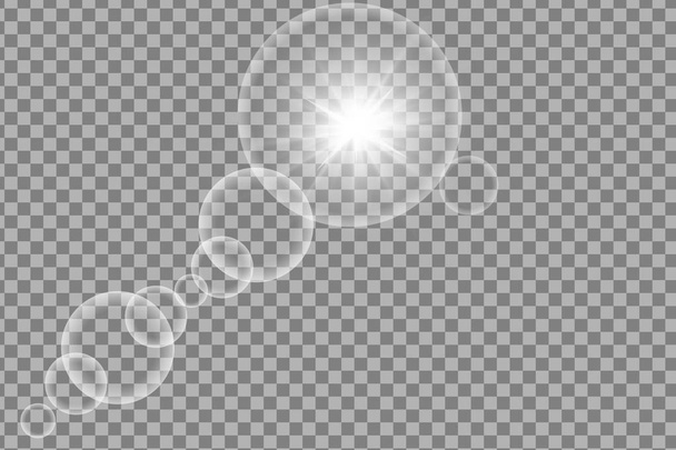 Conjunto de efectos de luz transparente blanca aislada de brillo, destello de lente, explosión, brillo, línea, destello solar, chispa y estrellas. Diseño de elemento de efecto especial abstracto
. - Vector, Imagen