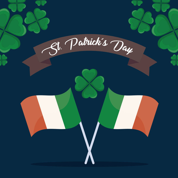 Flaggen irisch mit klee von st patrick day - Vektor, Bild