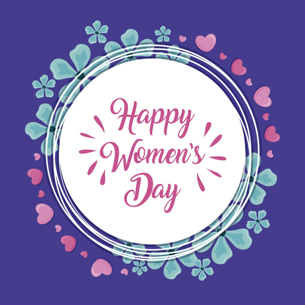 Gelukkig vrouwen dag kaart met frame en bloemen - Vector, afbeelding