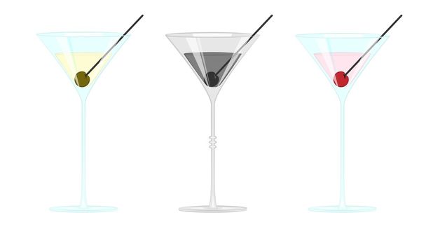 Martini glass with olives and cherry - Vector, imagen