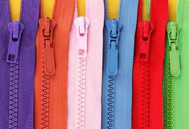 Multicolored zippers closeup - Foto, Imagem