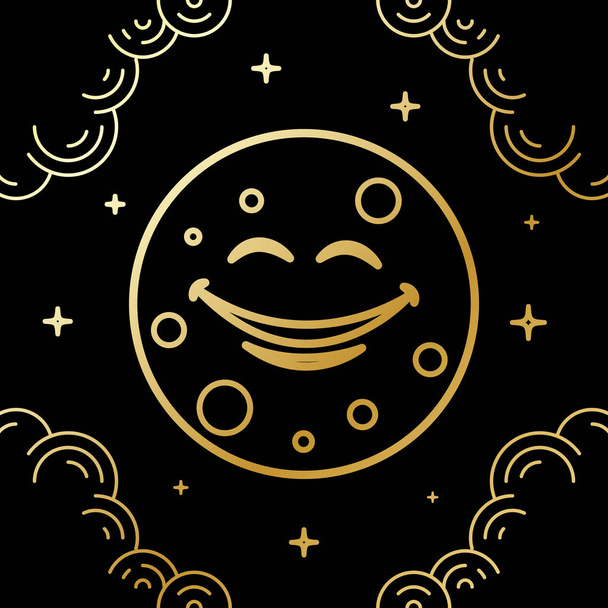 design vetorial lua sorrindo na noite, o design de estilo de arte de linha
 - Vetor, Imagem