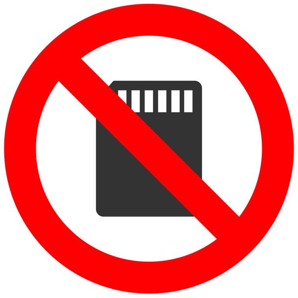 Znak zakazu z pamięci karty ikona na białym tle. Karta pamięci jest zabronione ilustracji wektorowych. Używanie kart pamięci nie jest dozwolone obrazu. Karty pamięci są zakazane. - Wektor, obraz