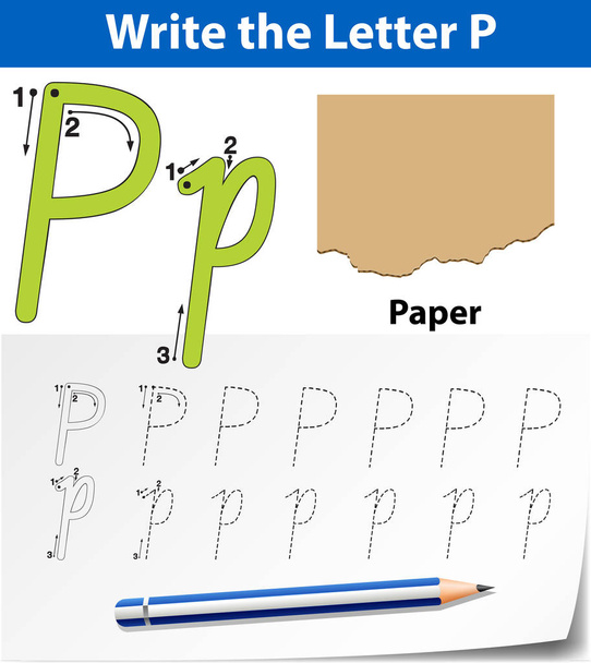 Letra P rastreamento alfabeto planilhas ilustração
 - Vetor, Imagem