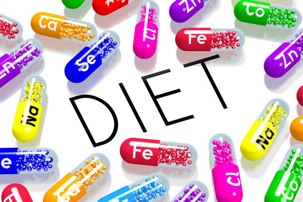 Pojęcie diety - kolorowe pigułki - Zdjęcie, obraz