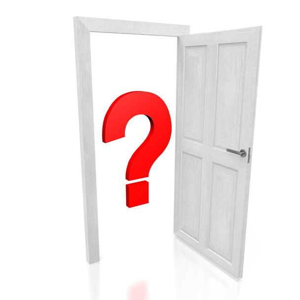 3D door, question mark - choice concept - Photo, Image