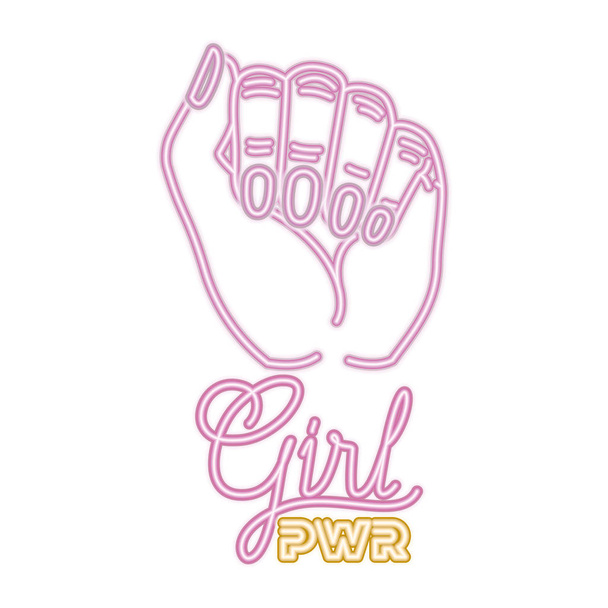 etiqueta do poder da menina com mão em ícones de sinal de luta
 - Vetor, Imagem