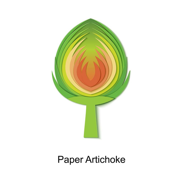 Paper cut green artichokes. Vector paper craft design in the form of ripe half artichoke. Vector illustration. Paper applique art style vegetable. Origami concept - Vector, Image