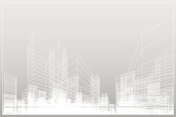 Antecedentes abstractos de la ciudad. Perspectiva 3D renderizado de la construcción de wireframe. Ilustración vectorial. - Vector, Imagen