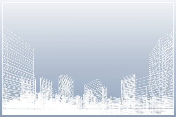 Résumé filaire arrière-plan de la ville. Perspective rendu 3D de la construction de wireframe. Illustration vectorielle. - Vecteur, image