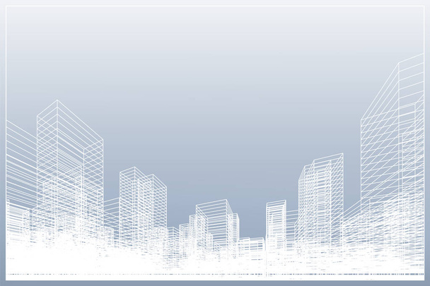 Αφηρημένο φόντο wireframe πόλη. Προοπτική 3D απόδοση του wireframe κτίριο. Εικονογράφηση διανύσματος. - Διάνυσμα, εικόνα