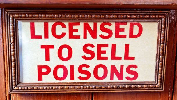 Framed vintage sign "Licensed To Sell Poisons" - Photo, Image