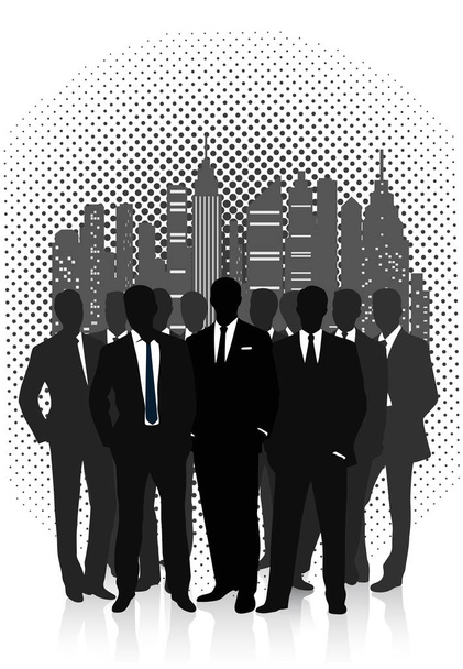 Business team against the background of a bright silhouette of t - Vector, imagen