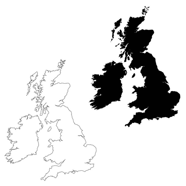 Карта Великобританії. Ізольована ілюстрація. Чорний на білому фоні. - Фото, зображення