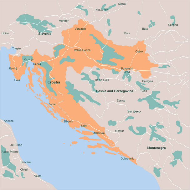 Mapa Chorvatska. Izolovaný obrázek. Černá na bílém pozadí. - Fotografie, Obrázek
