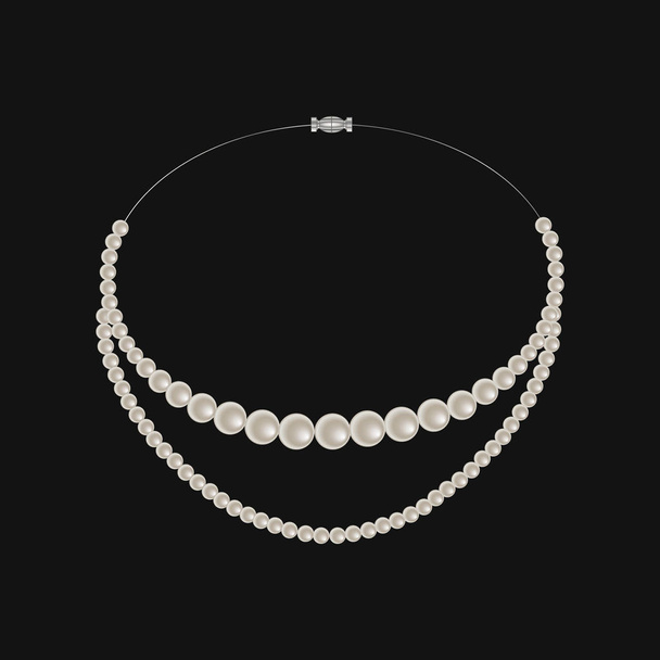 Realistic pearl necklace isolated on black background. Vector illustration, EPS10. - Vector, Image