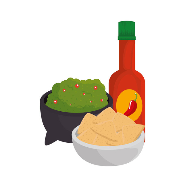 molho guacamole com nachos e molho picante
 - Vetor, Imagem