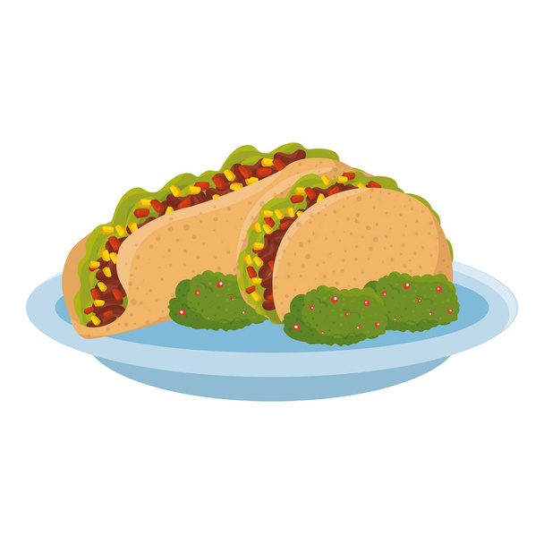 leckerer Burrito mit Guacamole mexikanischem Essen - Vektor, Bild