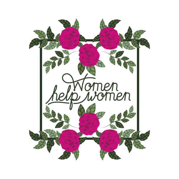 mujeres ayudan a las mujeres etiqueta con rosas iconos marco vector ilustración diseño
 - Vector, Imagen