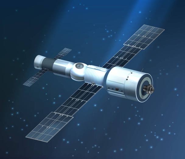 Vektorové ilustrace mezinárodní vesmírné stanici, obíhající na hvězdném pozadí - Vektor, obrázek