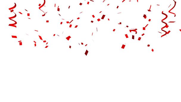 Πολλά κόκκινα κομφετί και κορδέλα λευκό φόντο για εορταστική εκδήλωση και γιορτή για το νέο έτος, πάρτι γενεθλίων, Χριστούγεννα ή οποιαδήποτε διακοπές. 3D αφηρημένη εικόνα - Φωτογραφία, εικόνα