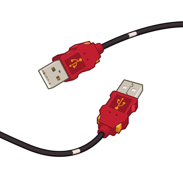 Câble USB design dessin animé rouge, isolé sur fond blanc, illustration clip art vectoriel
. - Vecteur, image