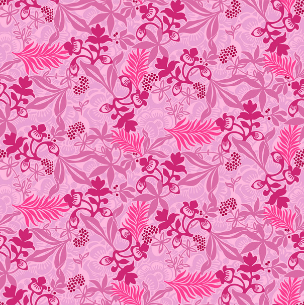 Floral seamless wallpaper of tropical leaves and flowers. Flat style - Photo, image
