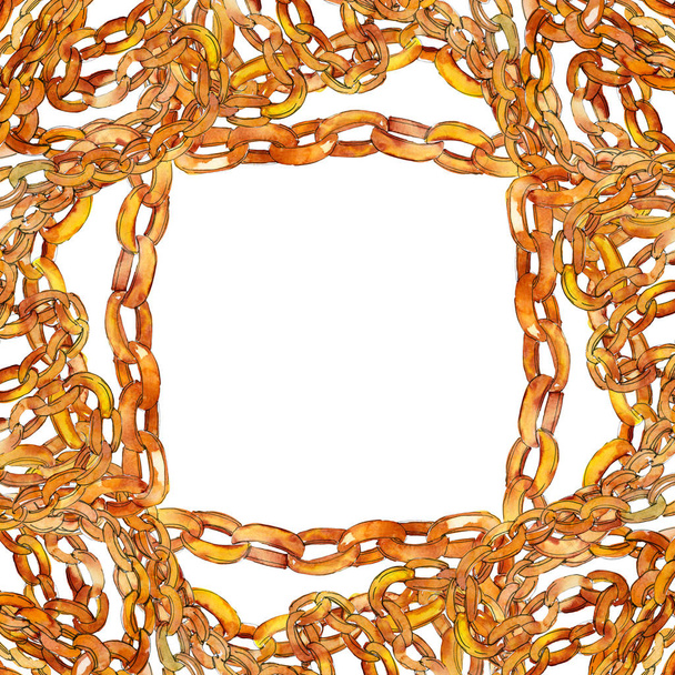 Χρυσή αλυσίδα ζώνη μόδα αίγλη εικόνα σε στυλ υδροχρώματος φόντο. Πλαίσιο συνόρων στολίδι τετράγωνο. - Φωτογραφία, εικόνα