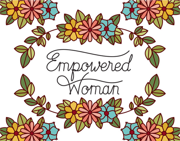 Empowerment-Label für Frauen mit Blumen rahmen Ikonen ein - Vektor, Bild