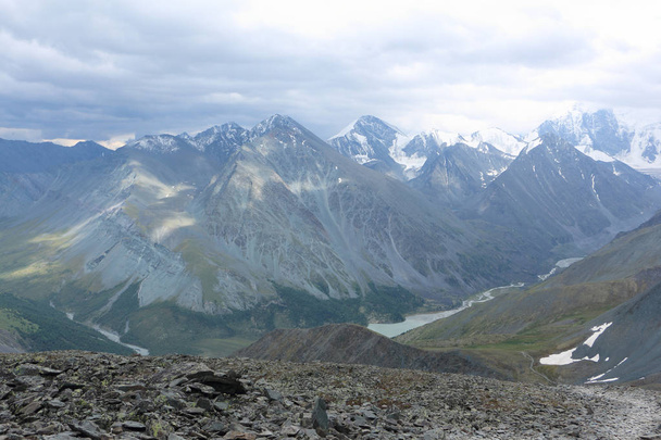 View of Lake Akkem from Kara-Turek Pass, Altai Mountains, Russia - Photo, Image