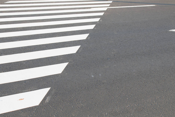 White . line on city asphalt road background. pedestrian crossing. Copy space for text. - Foto, afbeelding