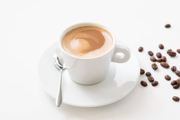morning coffee latte cup beans white background - Fotó, kép