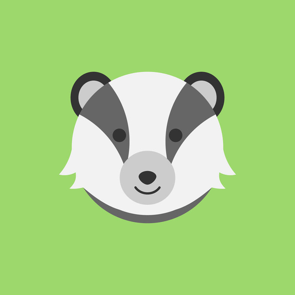 Aranyos borz kerek vektor grafikai ikon. Badger állat fejét, arc illusztráció. Zöld alapon izolált. - Vektor, kép