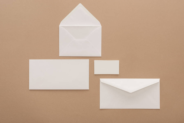 Top view of envelopes, cards and sheet of paper - Zdjęcie, obraz