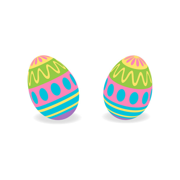 Barevná namalovaná tradiční velikonoční vejce, vektorová grafika. Soubor dvou 3D velikonoční vaječné předměty se stínem, izolovaný. - Vektor, obrázek