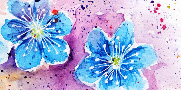 spring bloom. cherry blossom flowers drops splashes watercolor. pollen - Photo, Image