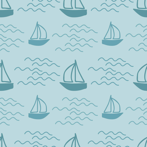 Boats and sea waves - vector background - Vecteur, image