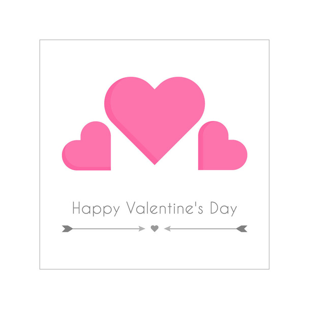 Simple minimalist square Valentine's Day greeting card. Happy Valentine's day vector graphic design for print. Pink hearts and writing with arrows. - Vetor, Imagem