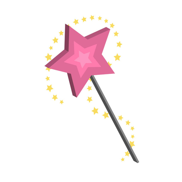 Ilustración vectorial varita mágica. Varita mágica estrella espacial de dibujos animados en color rosa. Aislado sobre fondo blanco
. - Vector, Imagen