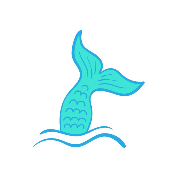 Zeemeermin staart vector grafische illustratie. Hand getekende Wintertaling, Turquoise zeemeermin, vis staart in zee, oceaan golven. - Vector, afbeelding