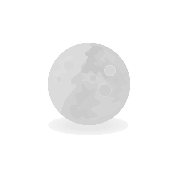 Gráfico de ilustración vectorial lunar, aislado sobre fondo blanco, con sombra gris claro debajo. Luna llena en color gris con cráteres
. - Vector, imagen