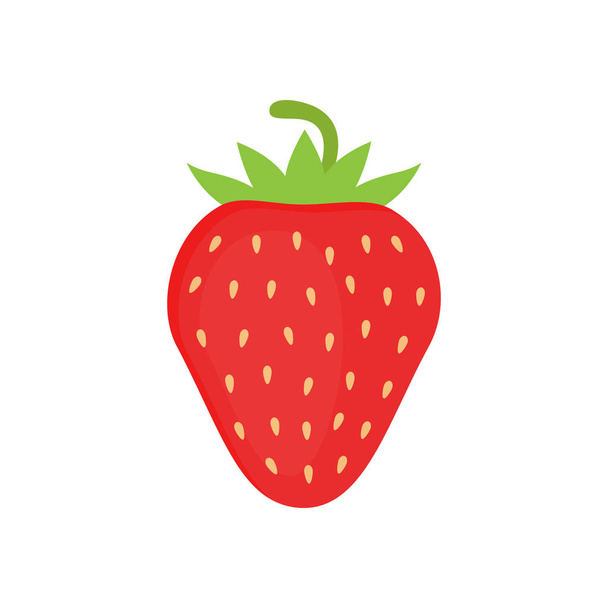 Lindo icono gráfico de vectores de fresa, fresa roja con hojas verdes y minúsculas semillas amarillas. Baya de fruta roja de verano, aislada
. - Vector, imagen