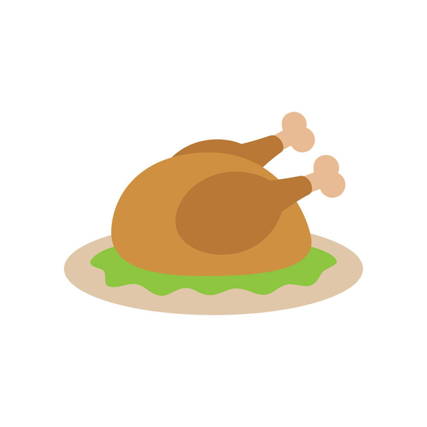 Thanksgiving roasted turkey on plate, vector illustration. Flat graphic icon, print, isolated on white background. - Vector, imagen