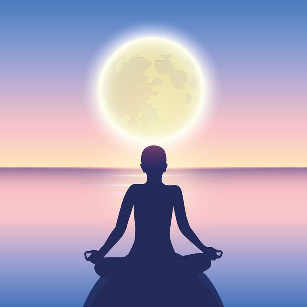 мирная медитация на спокойном море при лунном свете
 - Вектор,изображение